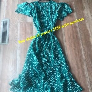 EUC Ditzy floral Kelly green faux wrap dress